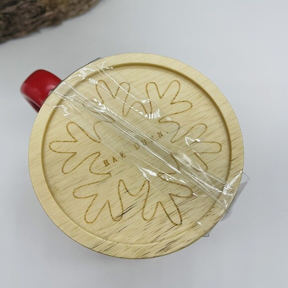Rae Dunn SANTA Mug Wood Etched Snowflake Coaster LL Christmas Red New 2021 X-Mas - Picture 4 of 6